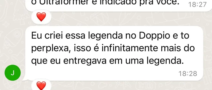 Mensagem de aluna: “Eu criei essa legenda e tô perplexa, isso é infinitamente mais do que eu entregava em uma legenda”.